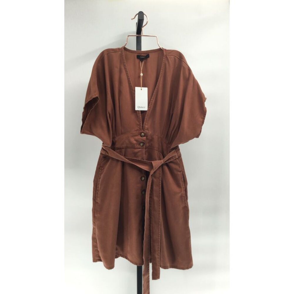 Quince Women Vintage Wash Tencel Button Front Dress Brown S